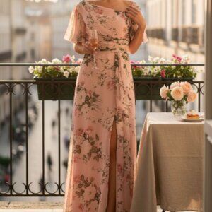 Elegant Pink Floral Maxi Dress – Size 18 – Corset Closure – NWOT